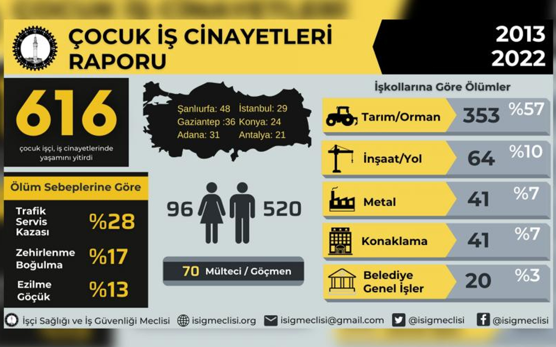 İSİG Meclisi raporu: Son 10 yılda en az 616 çocuk işçi hayatını kaybetti