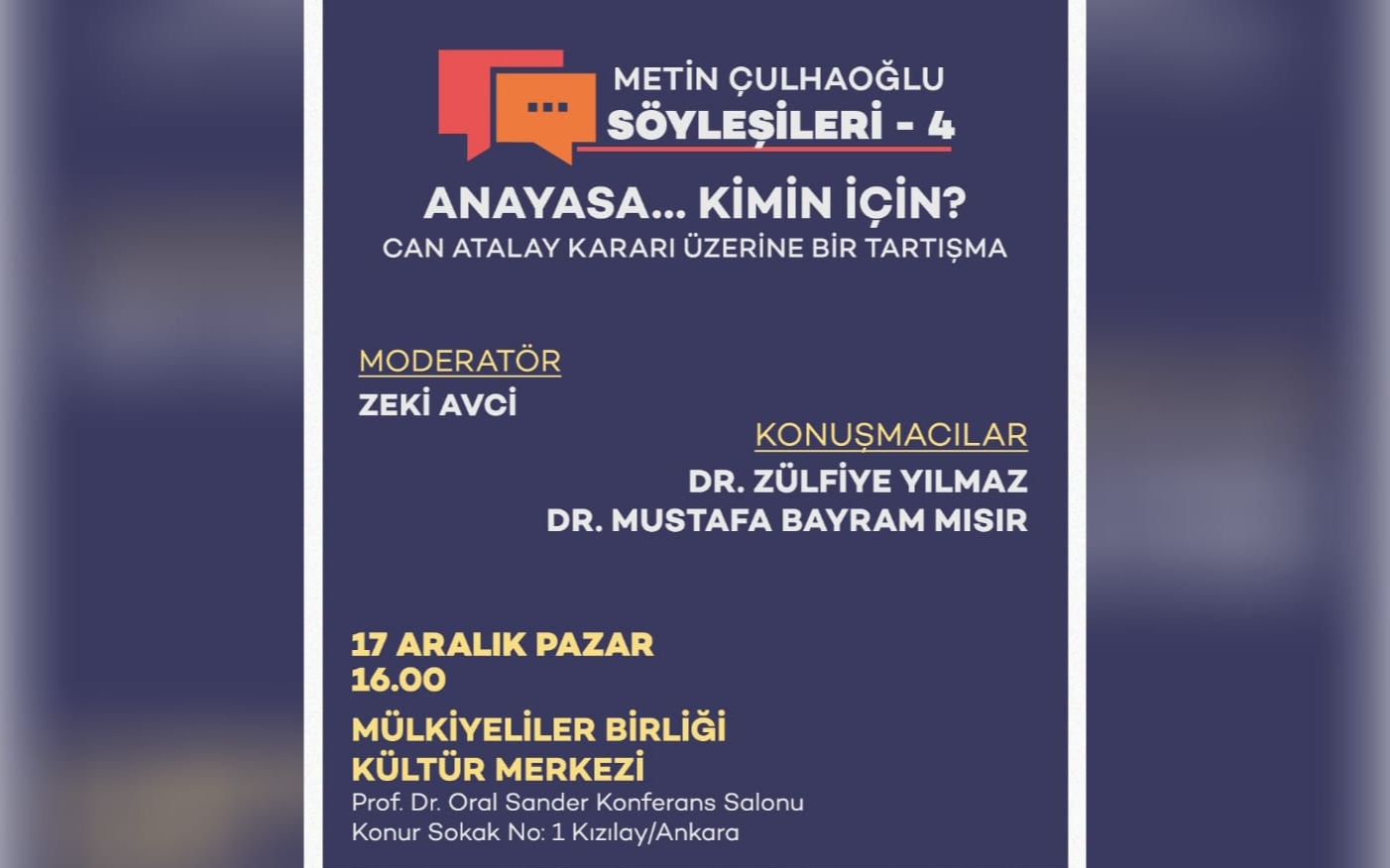 Metin Çulhaoğlu söyleşilerinin dördüncüsü 17 Aralık'ta düzenlenecek
