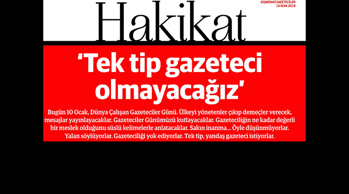 Gazetecilerden tek sayfalık 10 Ocak gazetesi ‘Hakikat’: Tek tip gazeteci olmayacağız!