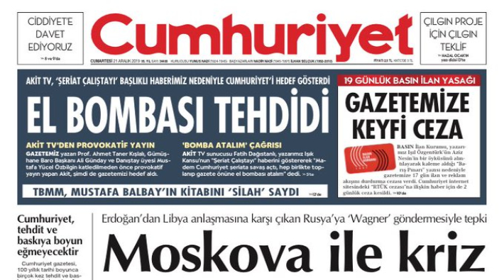 Akit TV sunucusu hedef gösterdi, Cumhuriyet'e 19 günlük basın ilan yasağı verildi