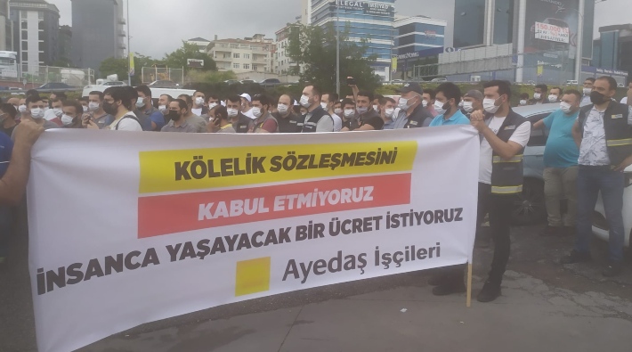 EnerjiSA önünde toplanan Ayedaş işçileri, TES-İŞ yöneticilerini konuşturmadı