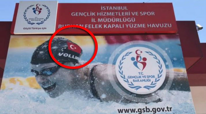 Bakanlığın 'Güçlü Türkiye' afişinde ABD'li yüzücünün fotoğrafına bayrak montajı!