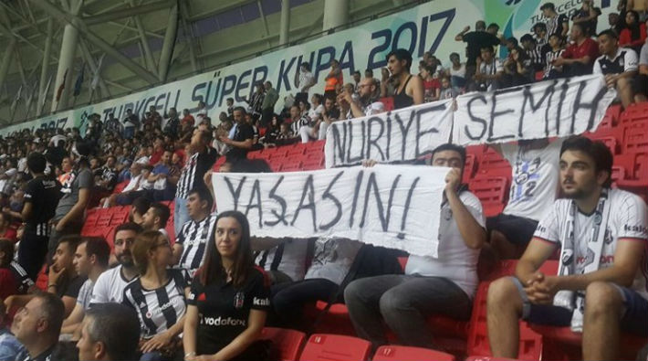 Beşiktaş taraftarının Nuriye ve Semih için açtığı pankarta 'terör' soruşturması!