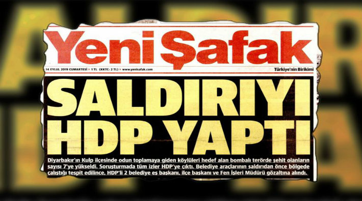 Çukur medyasının Kulp manşetine HDP'den tepki: 'Darbeler döneminde bile bu kadar düşülmemişti'