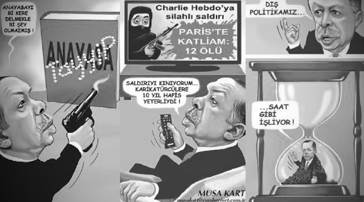 Cumhuriyet gazetesinin tutuklanan karikatüristi Musa Kart'ın 'Erdoğan'ı rahatsız eden' çizimleri
