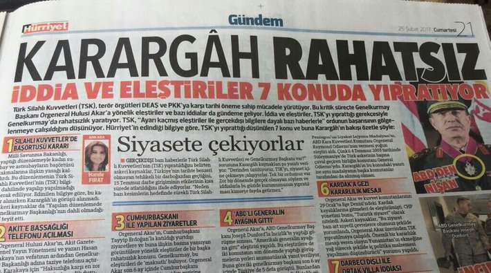 Hürriyet'in 'Karargah rahatsız' haberi hakkında soruşturma başlatıldı