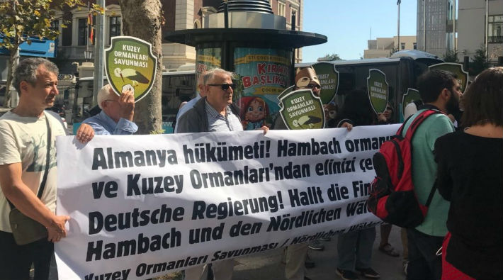 İstanbul'da Hambach protestosu: 'Emperyalistler ormanlarımızdan elinizi çekin!'