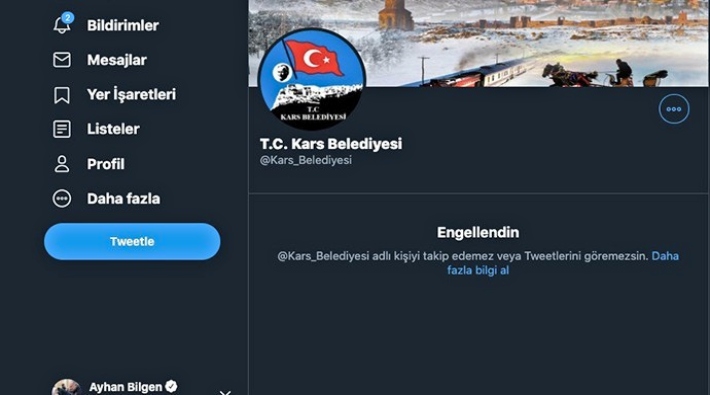 Kars kayyumu Ayhan Bilgen'i Twitter'dan engelledi 