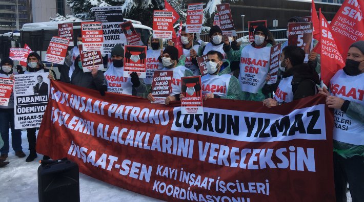Hakları ödenmeyen Kayı İnşaat işçileri direnişi sürdürdüyor: 'Emeğimizin karşılığını almadan buradan ayrılmıyoruz'