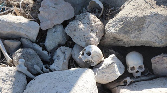 Kayseri'de baraj suları çekildi, iskelet ve kafatasları ortaya çıktı