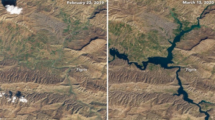 NASA su altında kalan Hasankeyf'in bir yılda değişen durumunu görüntüledi