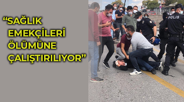 Ankara Üniversitesi Tıp Fakültesi önünde 'Covid-19 Raporu' okumak isteyen sağlıkçılara polis saldırısı