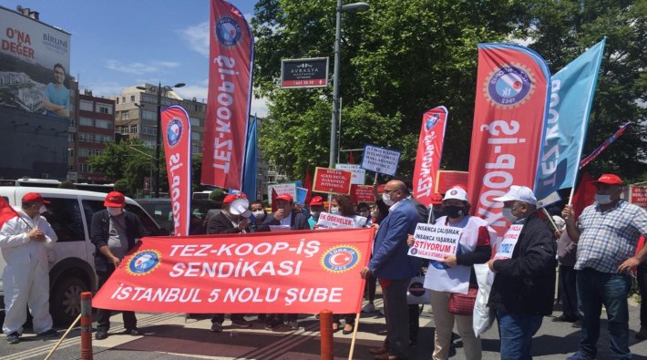 Tez-Koop-İş üyesi sağlık emekçilerinden ayrımcı ek ödeme düzenlemesine karşı Çapa'da eylem