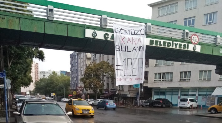 TİP'ten Ankara'da 10 Ekim pankartı: 'Gökyüzü kana bulandı'