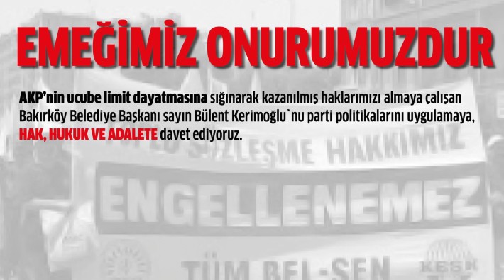Tüm Bel-Sen’den Bakırköy Belediye Başkanına: Emekçilerin haklarına saygı duyun!