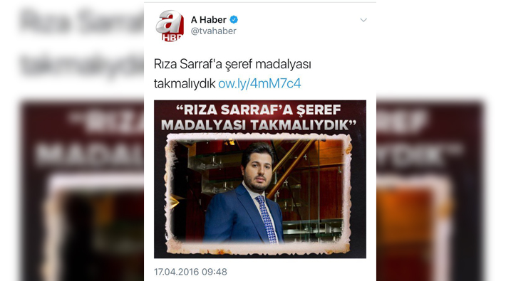 Yandaş A Haber 'Reza Zarrab' haberini kaldırdı