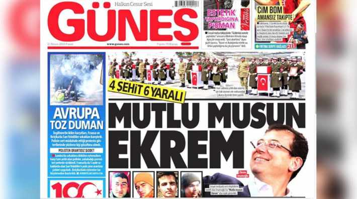 Yandaş gazete Güneş 4 askerin ölümünü İmamoğlu'na bağladı