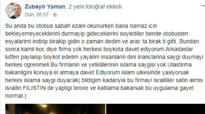 Namaz kılamadığı için otobüs firmasından şikayetçi oldu